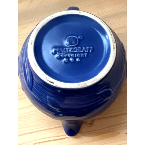 Coastal Farmhouse Blue Large Creamer or Gravy Boat Pfaltzgraff Blue Leaf Vintage - Picture 4 of 6